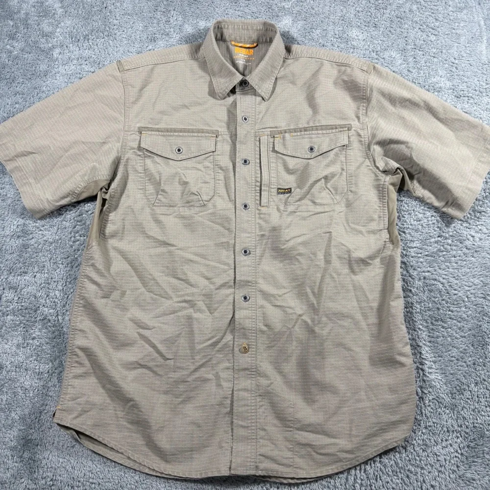 Ariat Rebar Workwear Ripstop Button Shirt Chest Pockets Thick Zip Pocket Size‎ L - Picture 2 of 7
